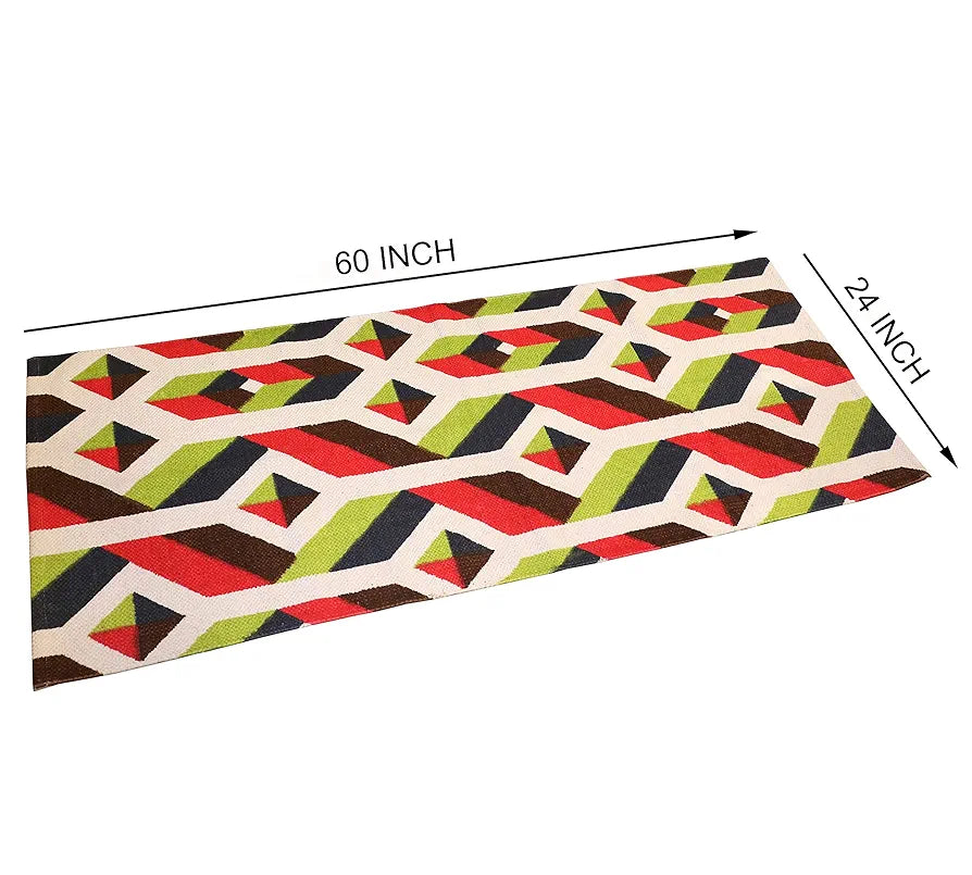 THE HOME TALK Handmade Cotton Carpet | Printed Mats | Area Rugs for Bedroom, Center Table, Living Room, Drawing Room, Hall | Machine Washable | 60 X 150 CM | Red